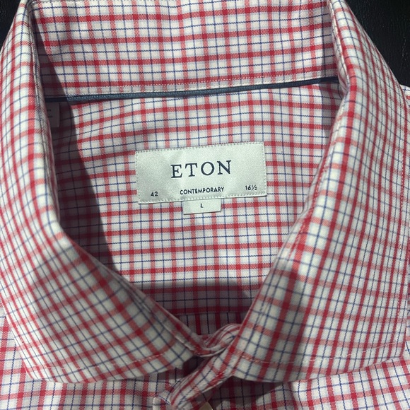 Eton Dress shirt Red/White plaid shirt Sz 16.5 - Picture 5 of 10